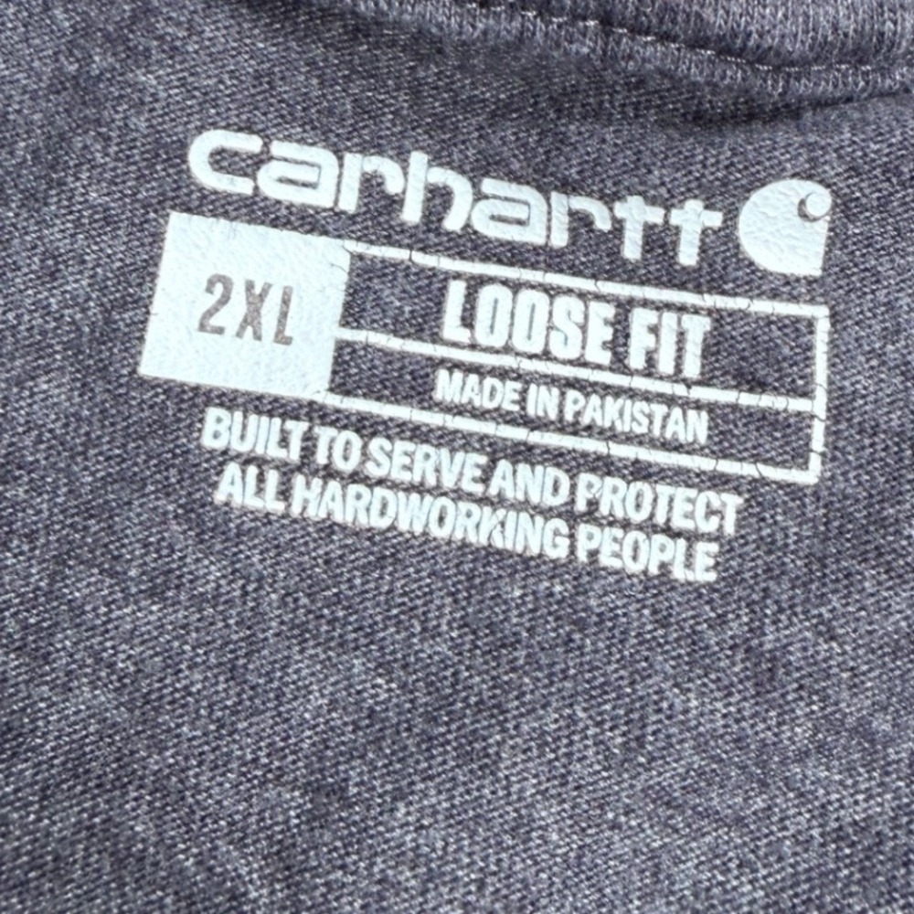 Carhartt Loose Fit Pocket Long Sleeve T Shirt Heather Charcoal Logo Mens 2XL - Picture 3 of 9